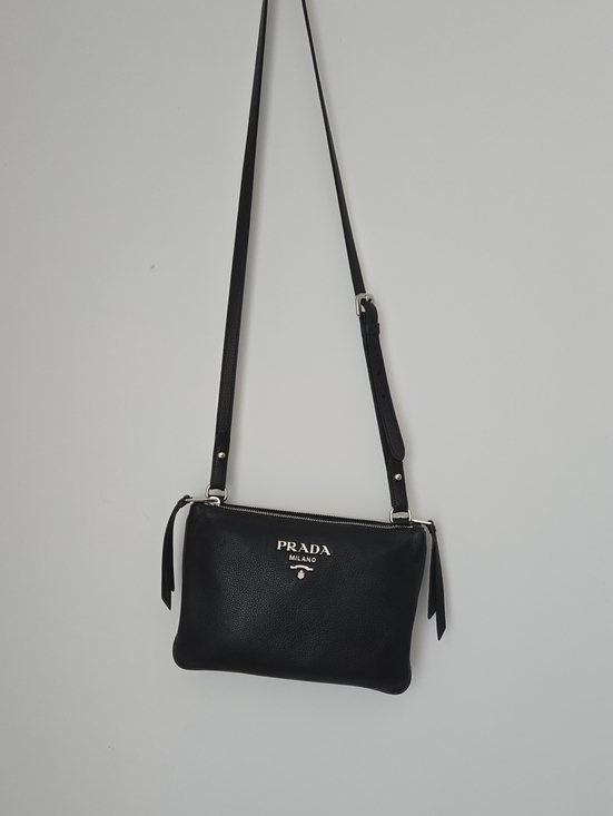Prada Handbags - Prada Vitello Phenix Bandoliera Crossbody Bag with Silver-Tone Logo